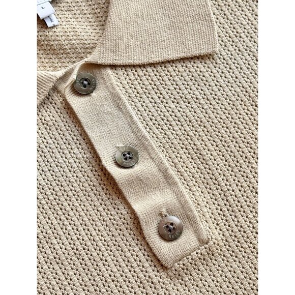 REISS x CHÉ Quinn Tan 100% Cotton Pointelle Knit Short Sleeve Polo Shirt, Size S - Picture 12 of 16